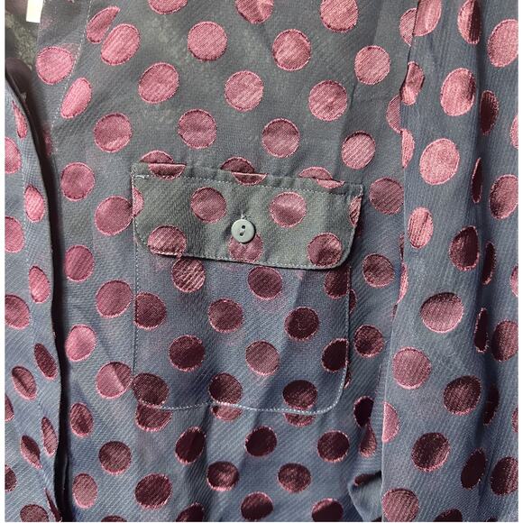 Chico's Women's Purple Metallic Luxe-Dot Print Button Front Sheer Shirt 1/Medium - Picture 7 of 8